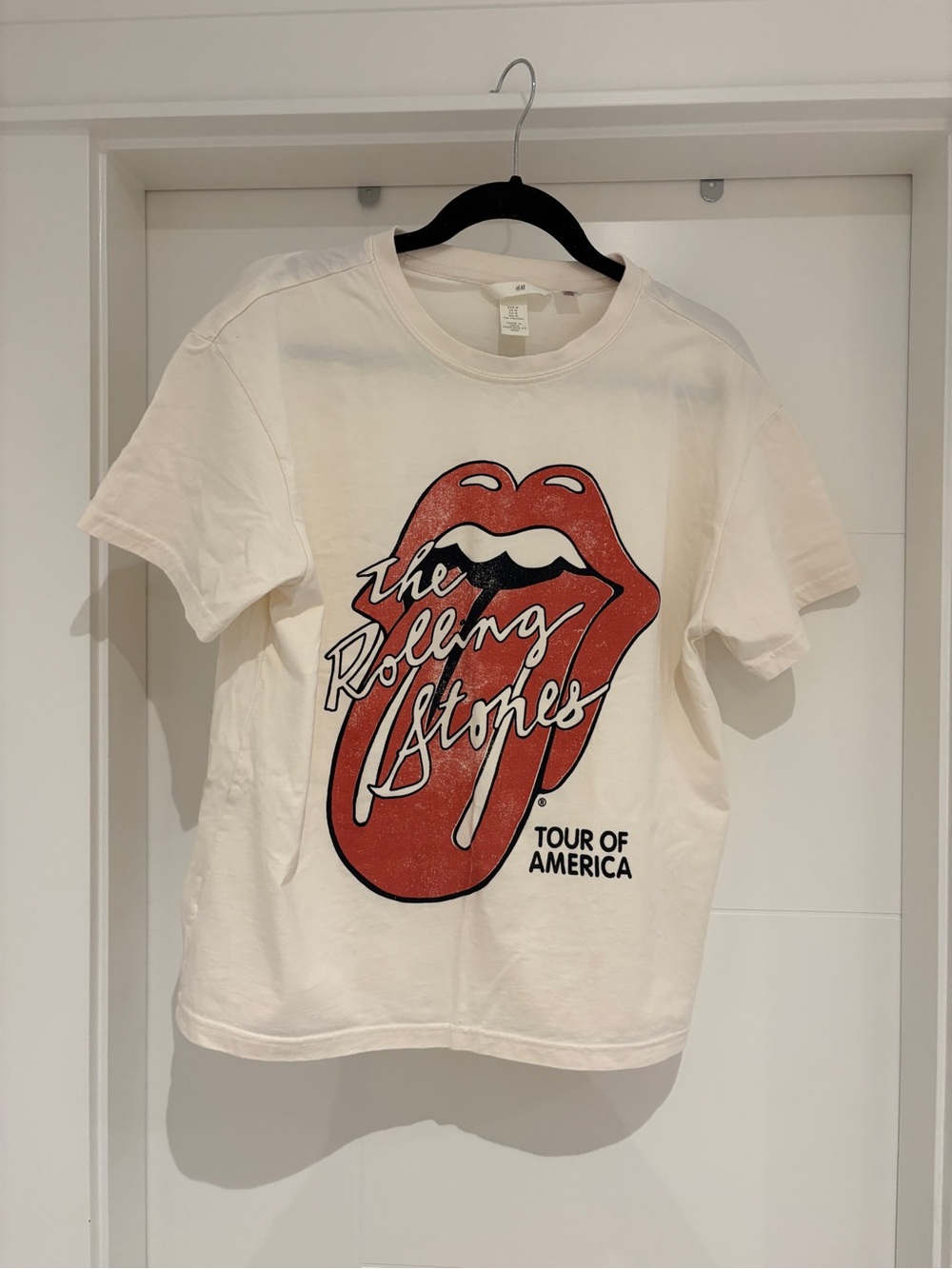 H&M Cream Tee with Red Tongue Graphic